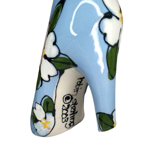 RARE Y2K Robin Sterling Vintage Blue Floral Heel Signed 2003 Hand Painted - Picture 3 of 6